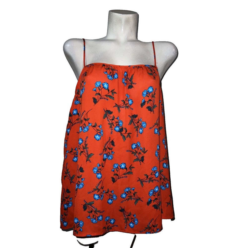 Vince Camuto XL Orange Red Blue Floral Cold Shoulder Split Sleeve Blouse Top
